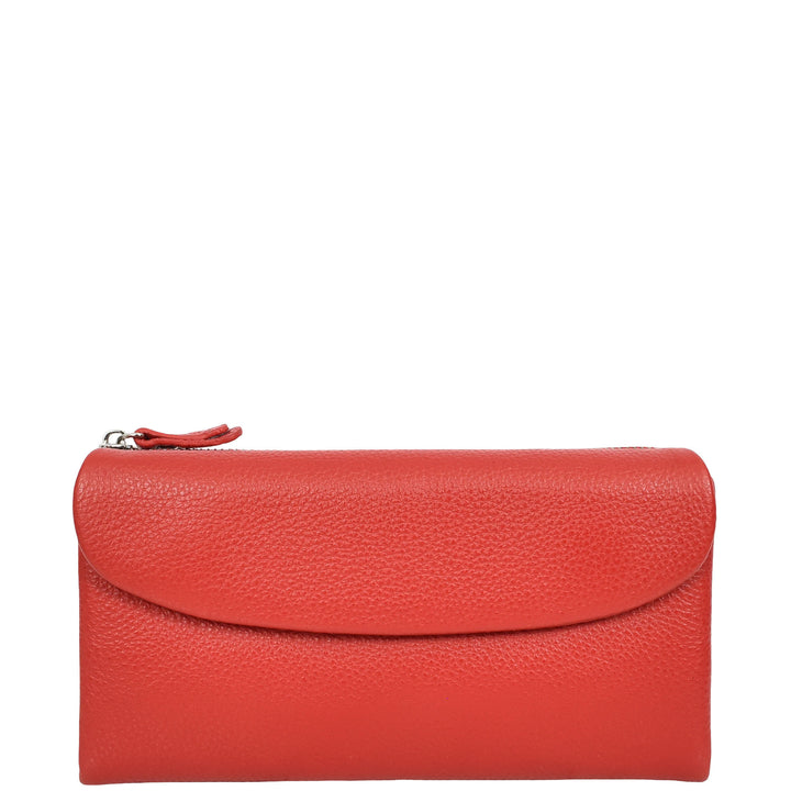 Womens Real Leather Clutch Purse Multi-Coloured Interior Card Holder Zip Pocket HOL8819 Red