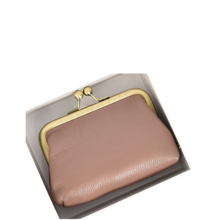 Womens Real Leather Small Coin Purse with Kiss Lock Closure HOL2205 Lilac