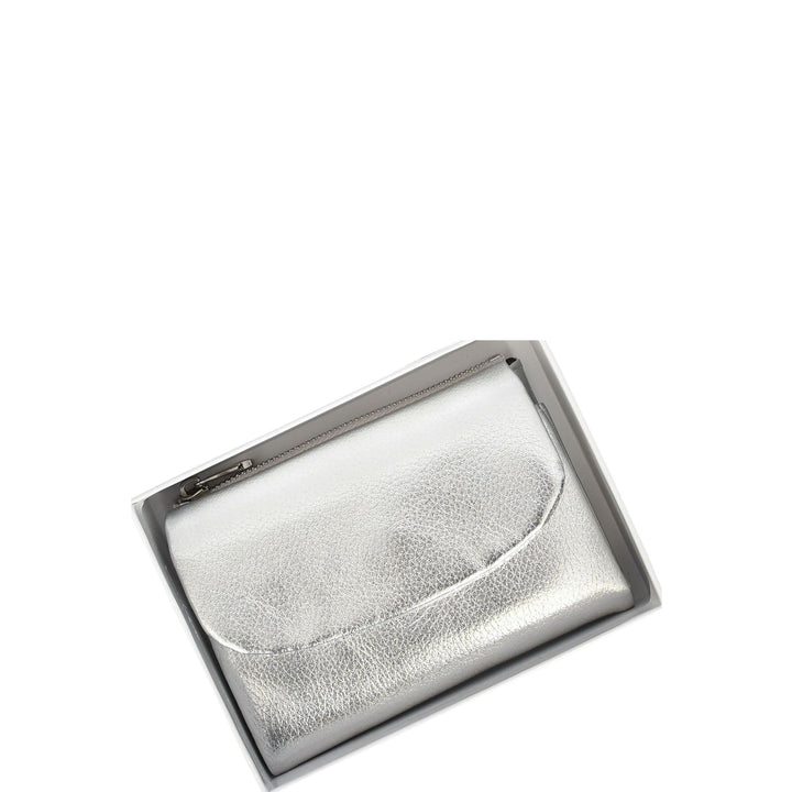 Womens Real Leather Bi-fold Purse Compact Wallet HOL3033 Silver