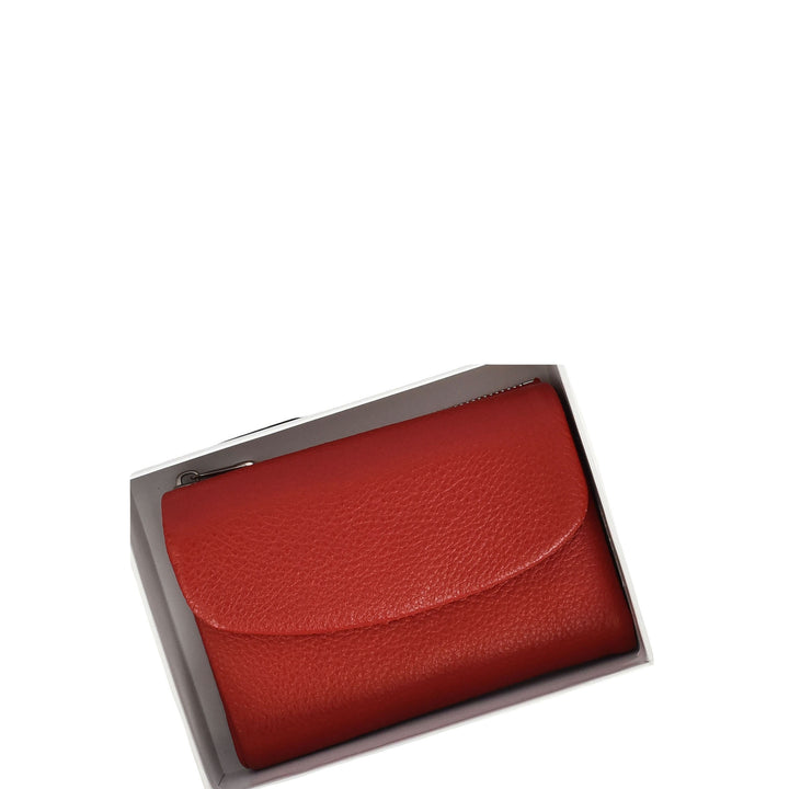Womens Real Leather Bi-fold Purse Compact Wallet HOL3033 Red