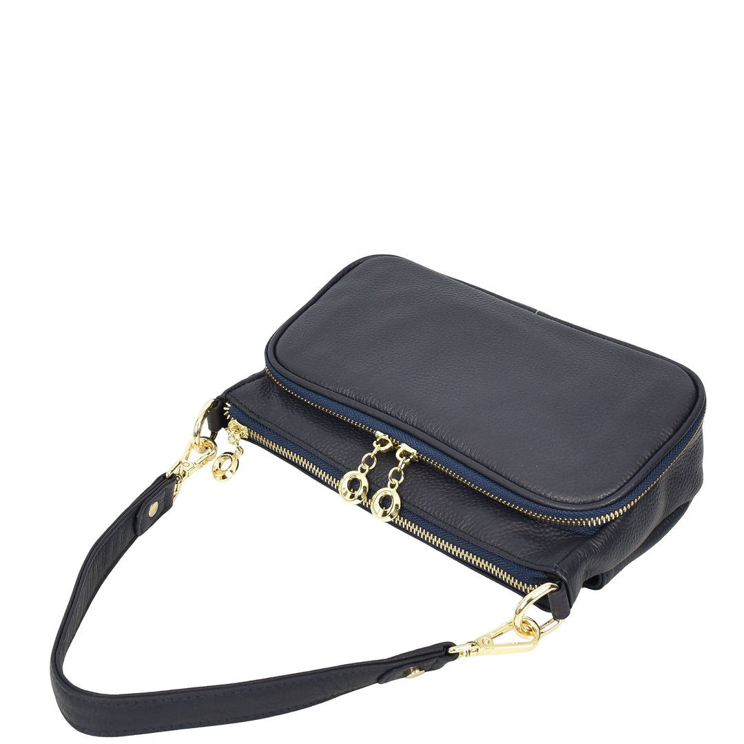 Womens Real Leather Shoulder Bag with Adjustable Strap Zelda Navy