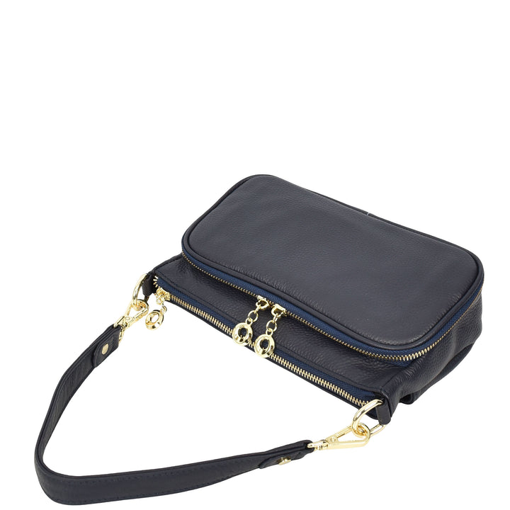 Womens Real Leather Shoulder Bag with Adjustable Strap Zelda Navy
