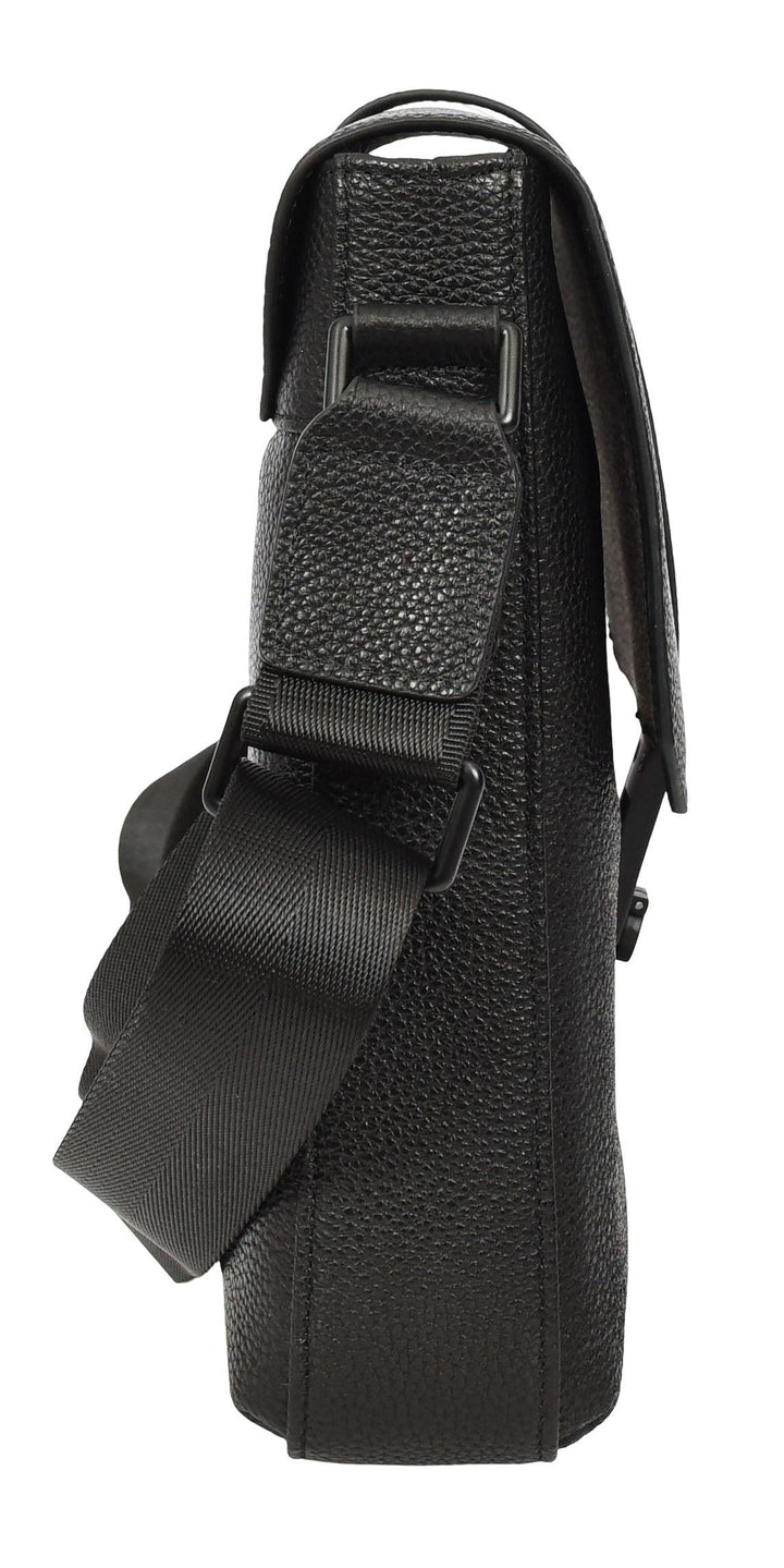 Men's Real Leather Crossbody Messenger Bag Elian Black