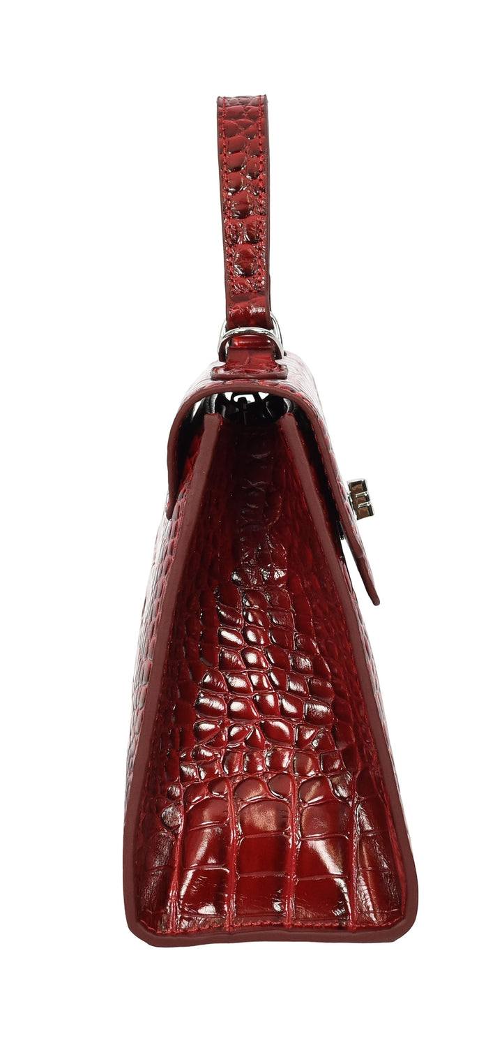 Women's Leather Structured Top Handle Handbag with Shoulder Strap HOL8617 Red