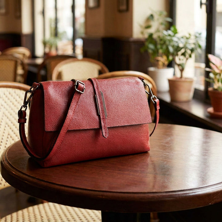 Women's Premium Leather Shoulder Bag 2-in-1 Style Handbag  Zelia Red