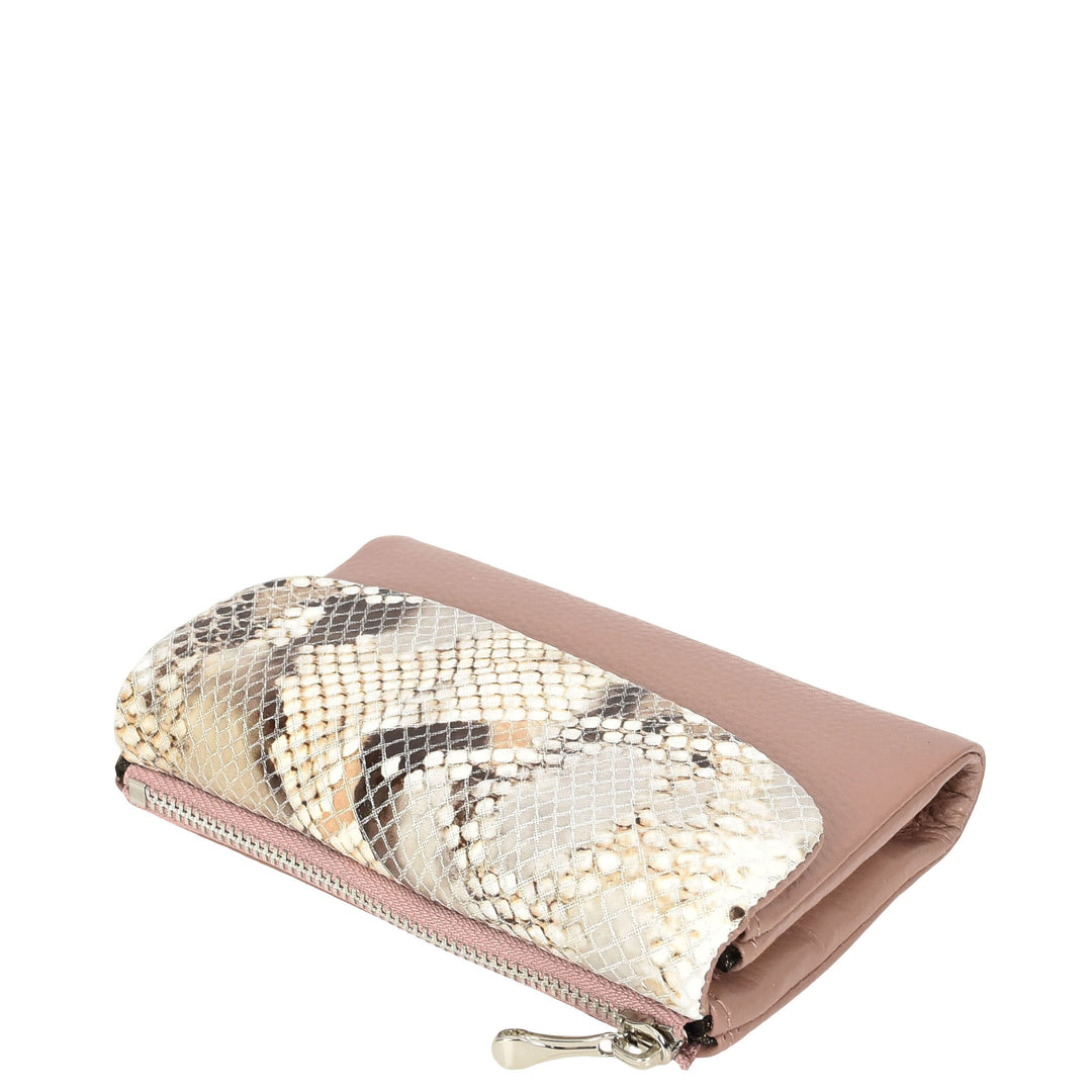 Womens Real Leather Purse Snake-Print Clutch Wallet HOL8833 Lilac