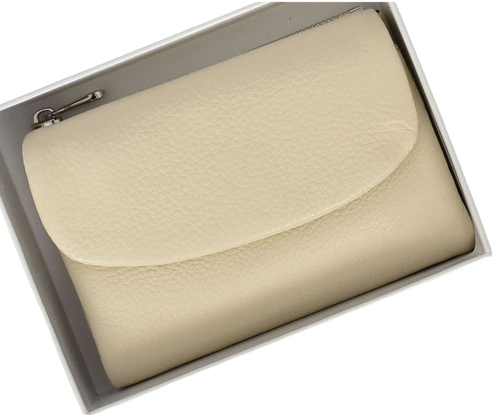 Womens Real Leather Bi-fold Purse Compact Wallet HOL3033 Off White
