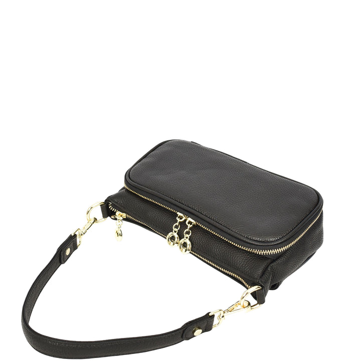 Womens Real Leather Shoulder Bag with Adjustable Strap Zelda Black