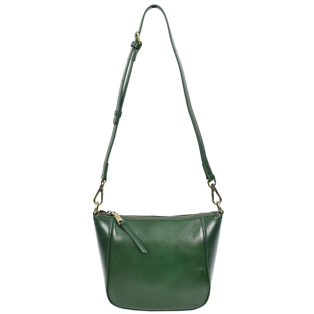 Womens Real Leather Cross Body Bag Small Size Sling Pouch Catherine Green-5