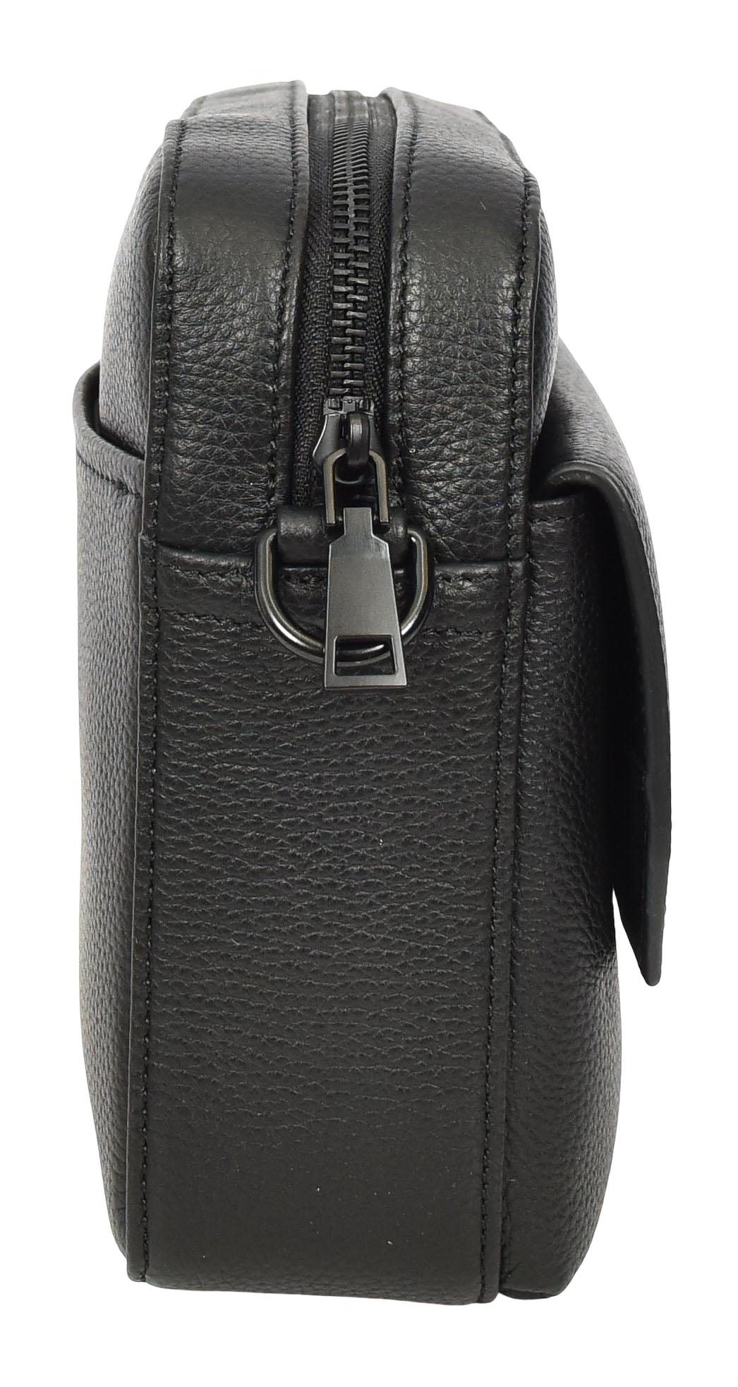 Men's Real Leather Crossbody Flight Bag Adjustable Strap Sandy Black