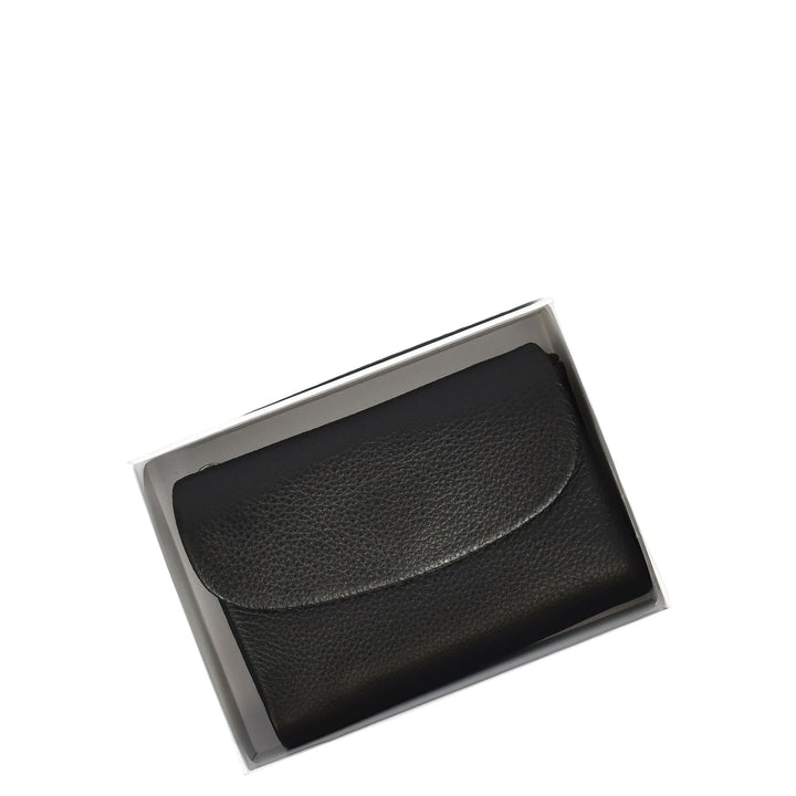Womens Real Leather Bi-fold Purse Compact Wallet HOL3033 Black