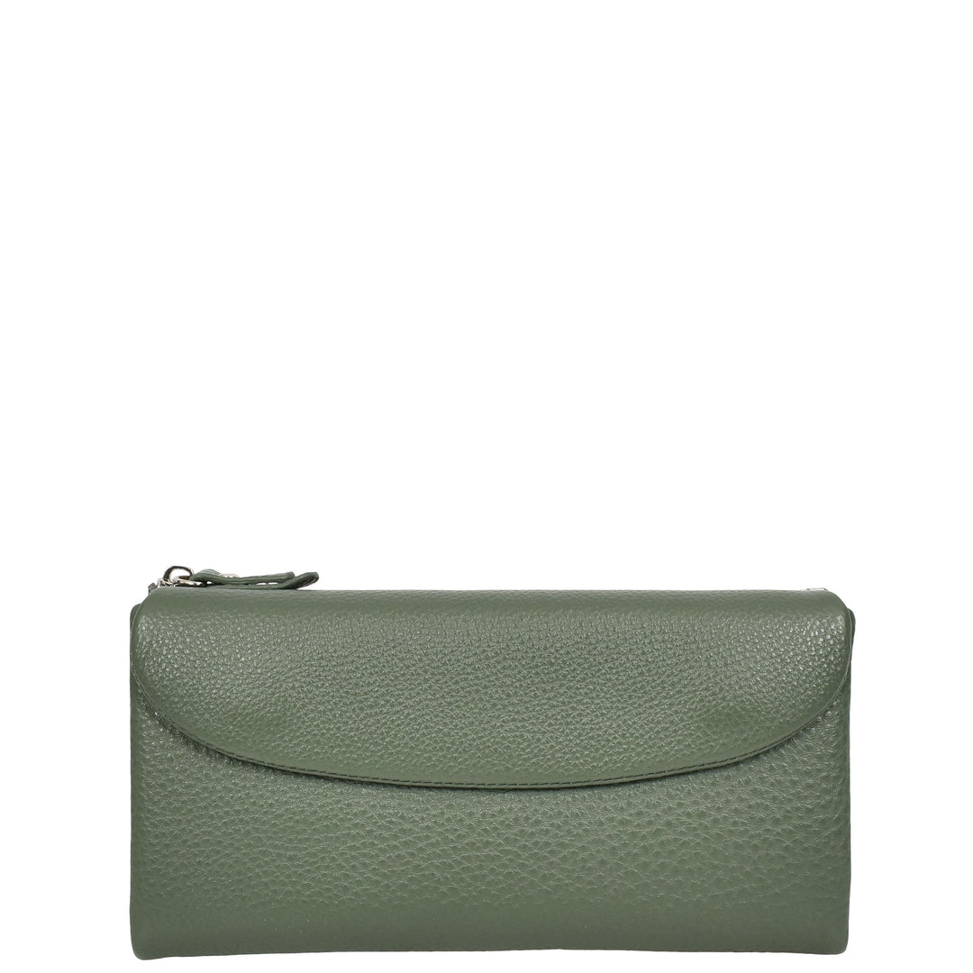Womens Real Leather Clutch Purse Multi-Coloured Interior Card Holder Zip Pocket HOL8819 Green