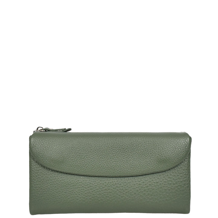 Womens Real Leather Clutch Purse Multi-Coloured Interior Card Holder Zip Pocket HOL8819 Green