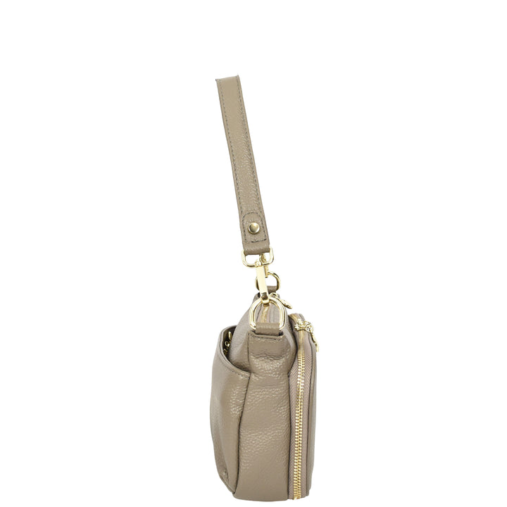 Womens Real Leather Shoulder Bag with Adjustable Strap Zelda Grey