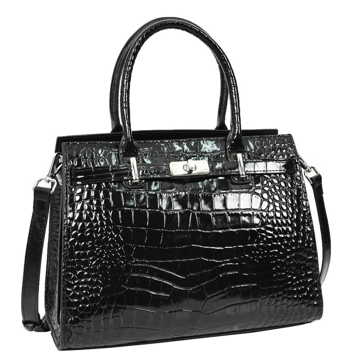 Women Real Leather Handbag Mid Size Organiser Top-Handle Handbag Noelle Black-5