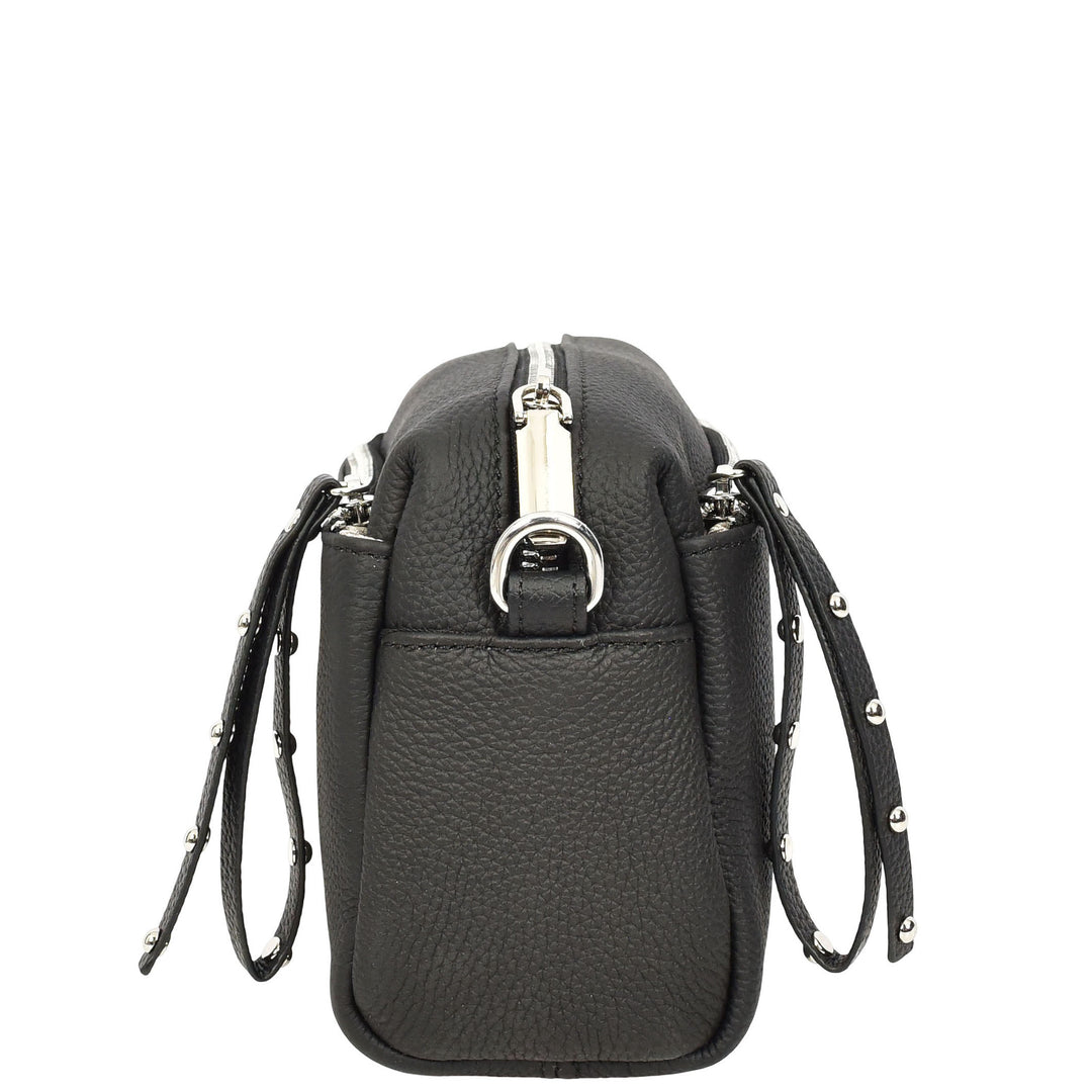 Womens Real Leather Small Shoulder Crossbody Bag Casual Pouch Zeno Black