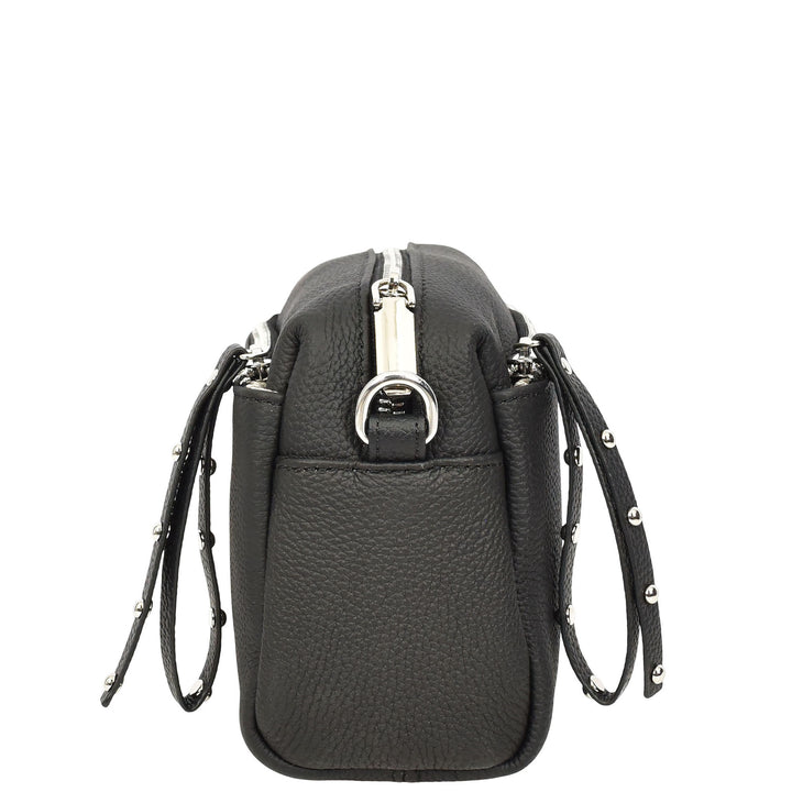 Womens Real Leather Small Shoulder Crossbody Bag Casual Pouch Zeno Black