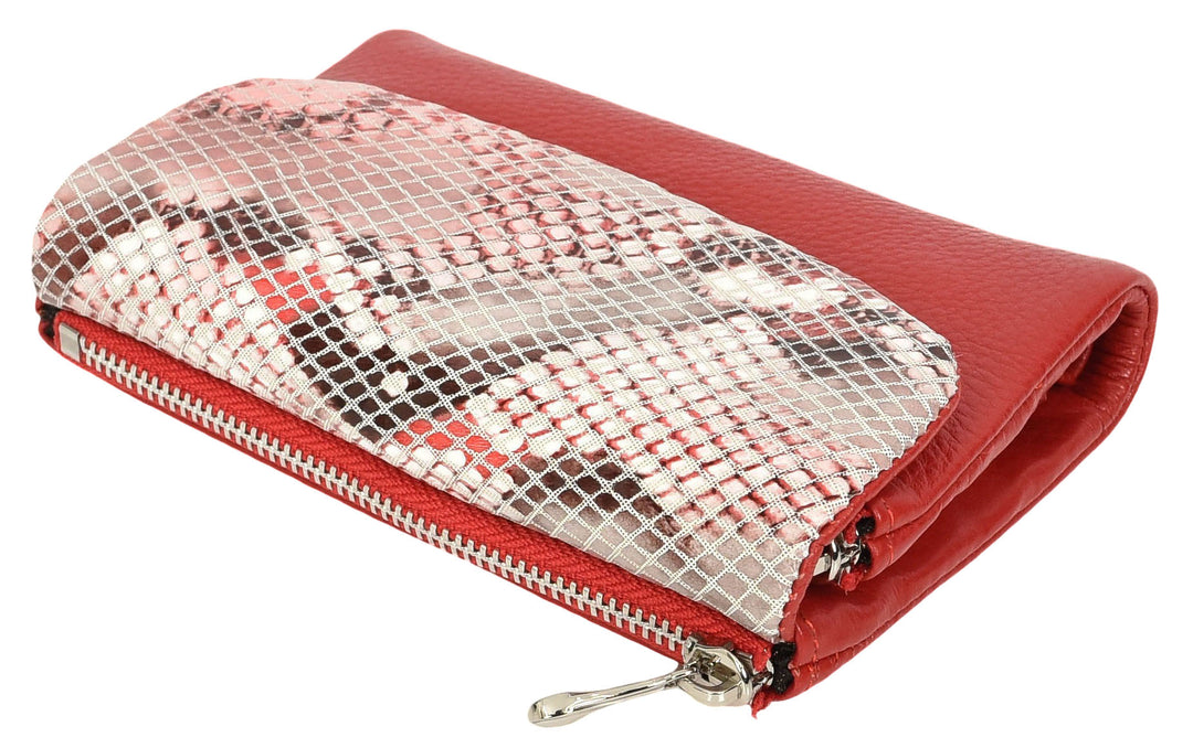 Womens Real Leather Purse Snake-Print Clutch Wallet HOL8833 Red