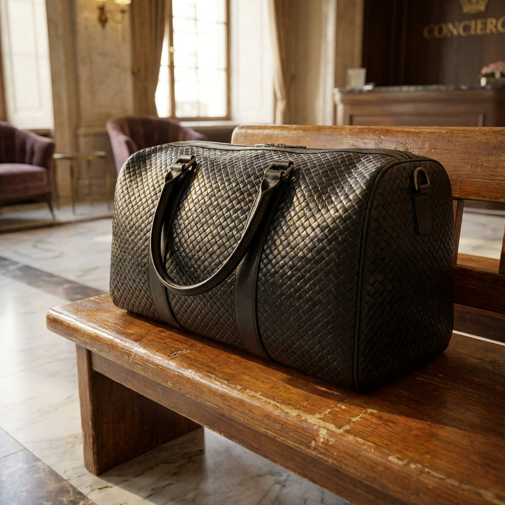 Men's Real Leather Holdall Bag With Laptop Section Weekender Travel Duffle Myles Black