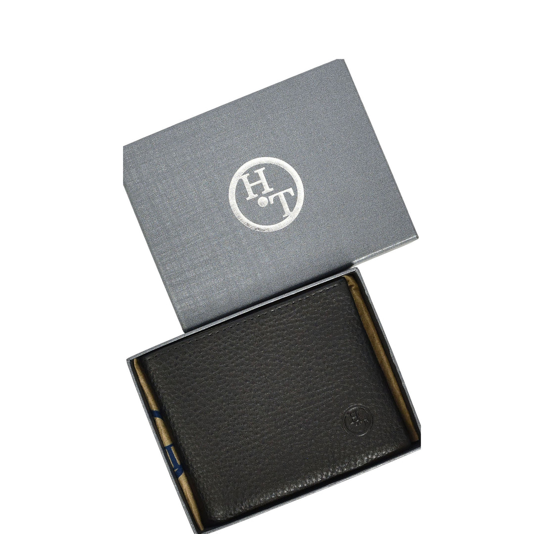 Mens Real Leather Bifold Wallet with Inner Zipper Coin Pocket Auston Black