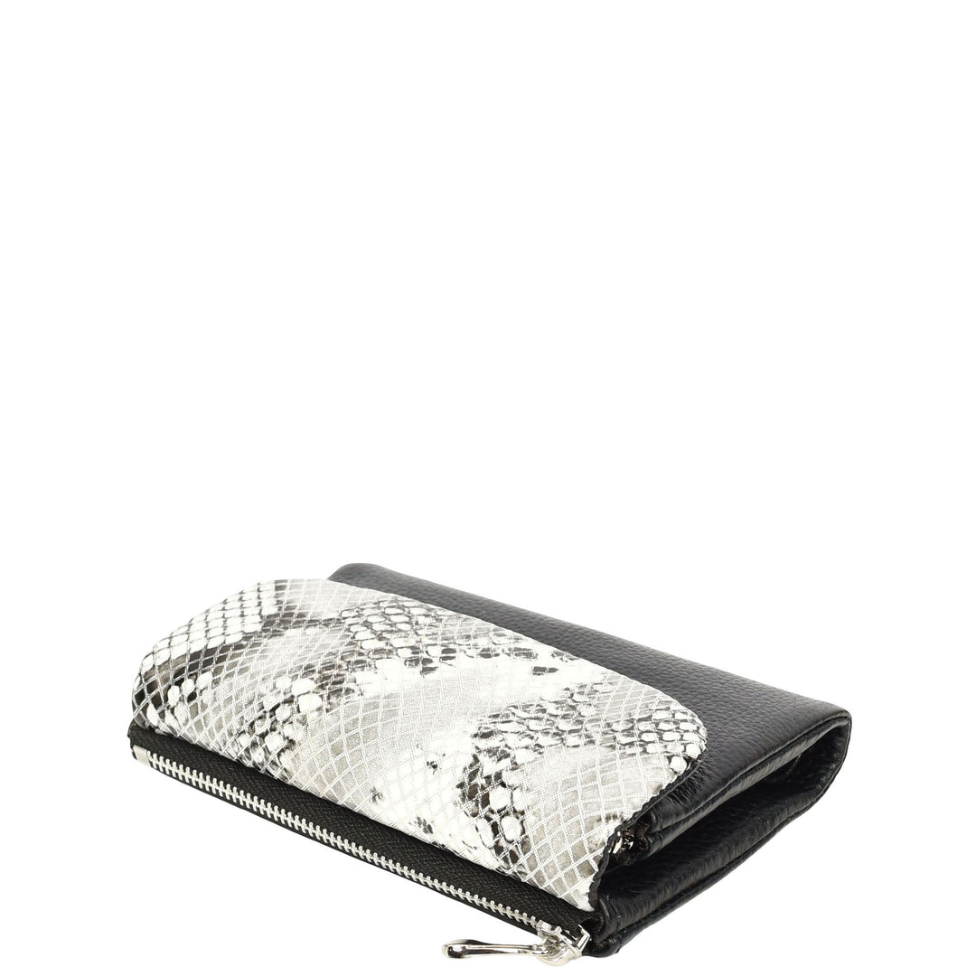 Womens Real Leather Purse Snake-Print Clutch Wallet HOL8833 Black