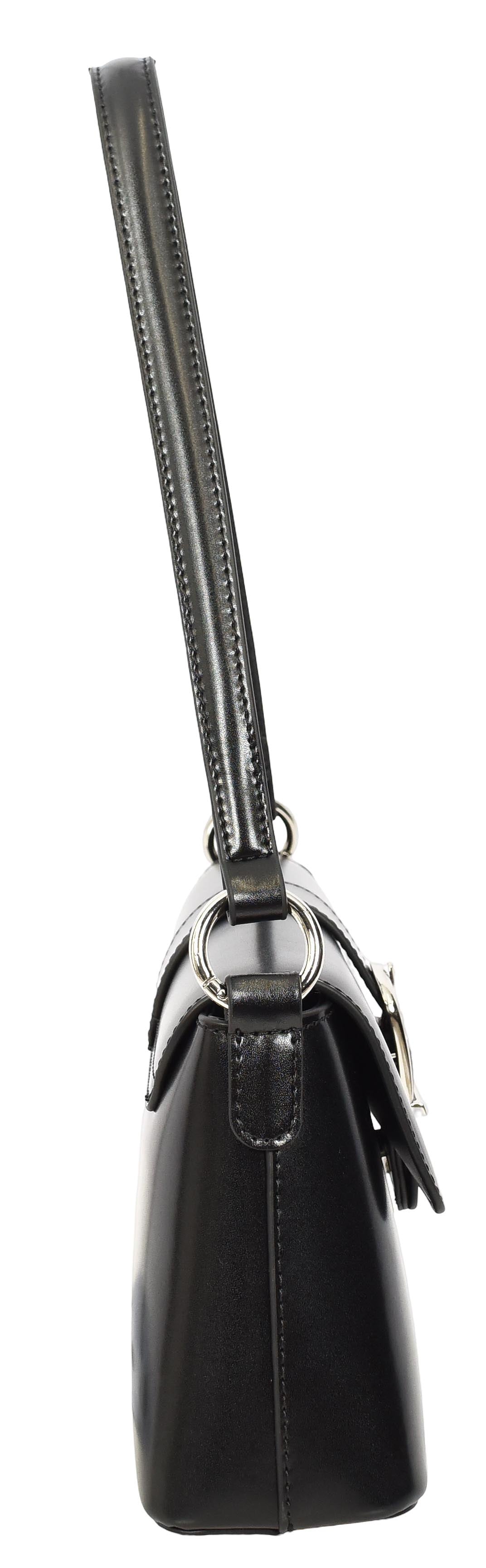 Women's Glazed Leather Small Handbag 2-in-1 Style Xyla Black