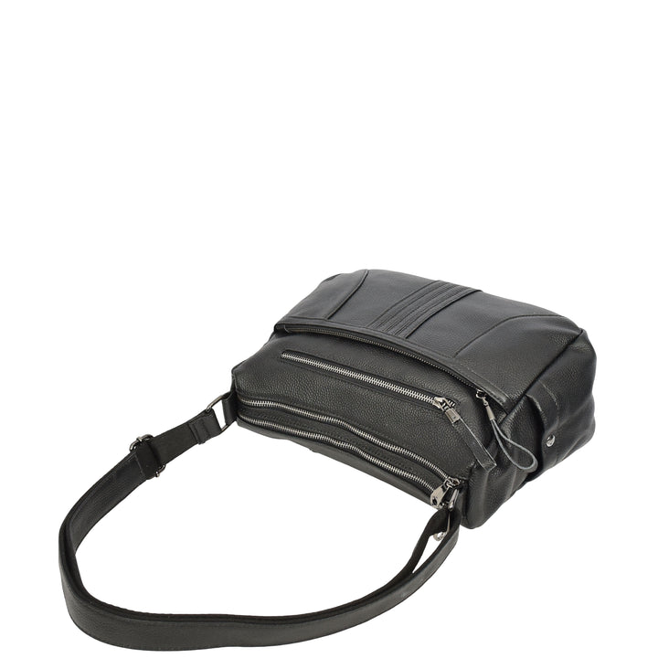 Womens Real Leather Classic Crossbody Messenger Shoulder Bag Alba Black