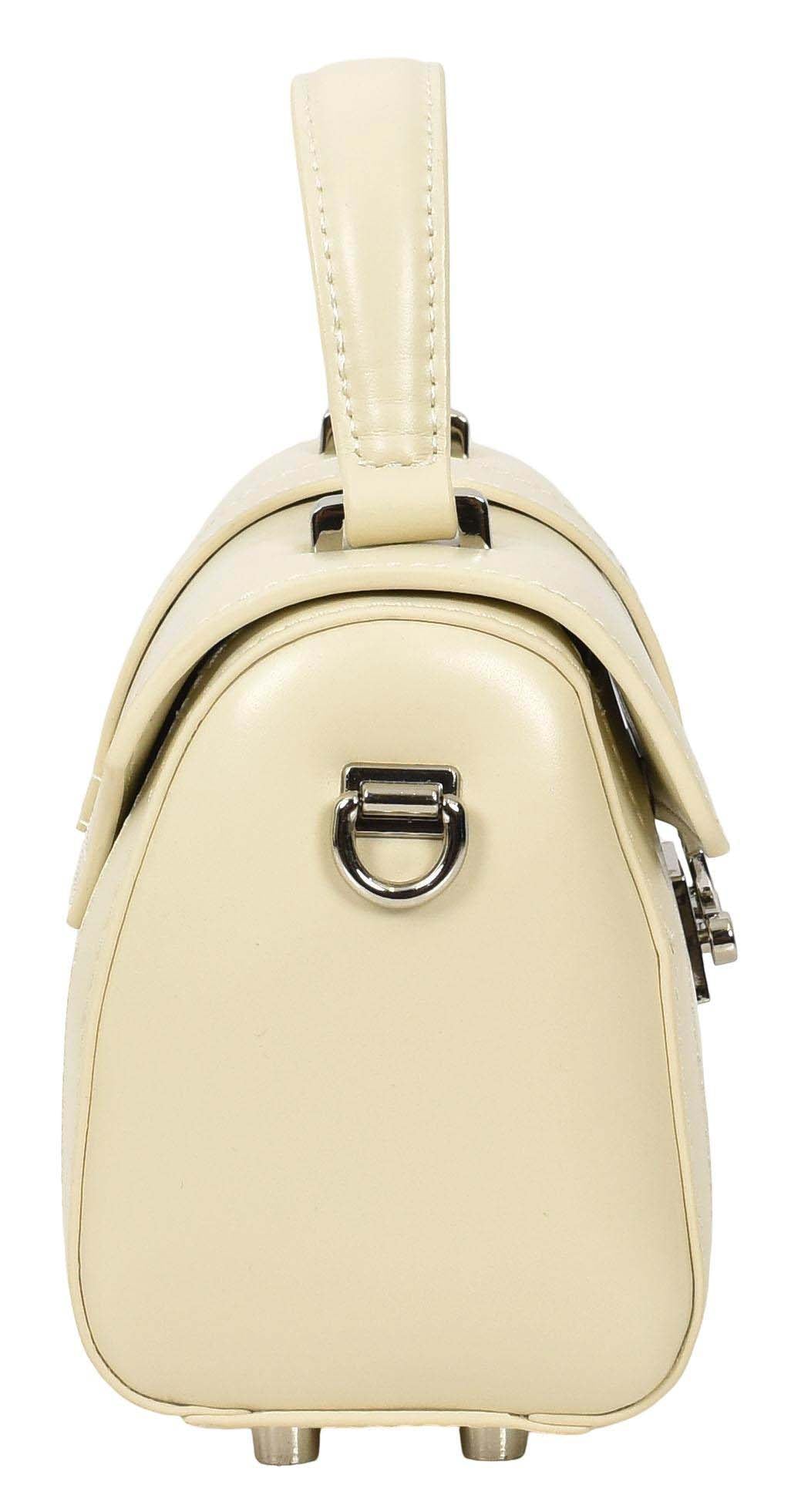 Women's Glazed Leather Handbag Mini Size Fashion Bag Top Handle HOL2613 Off-White