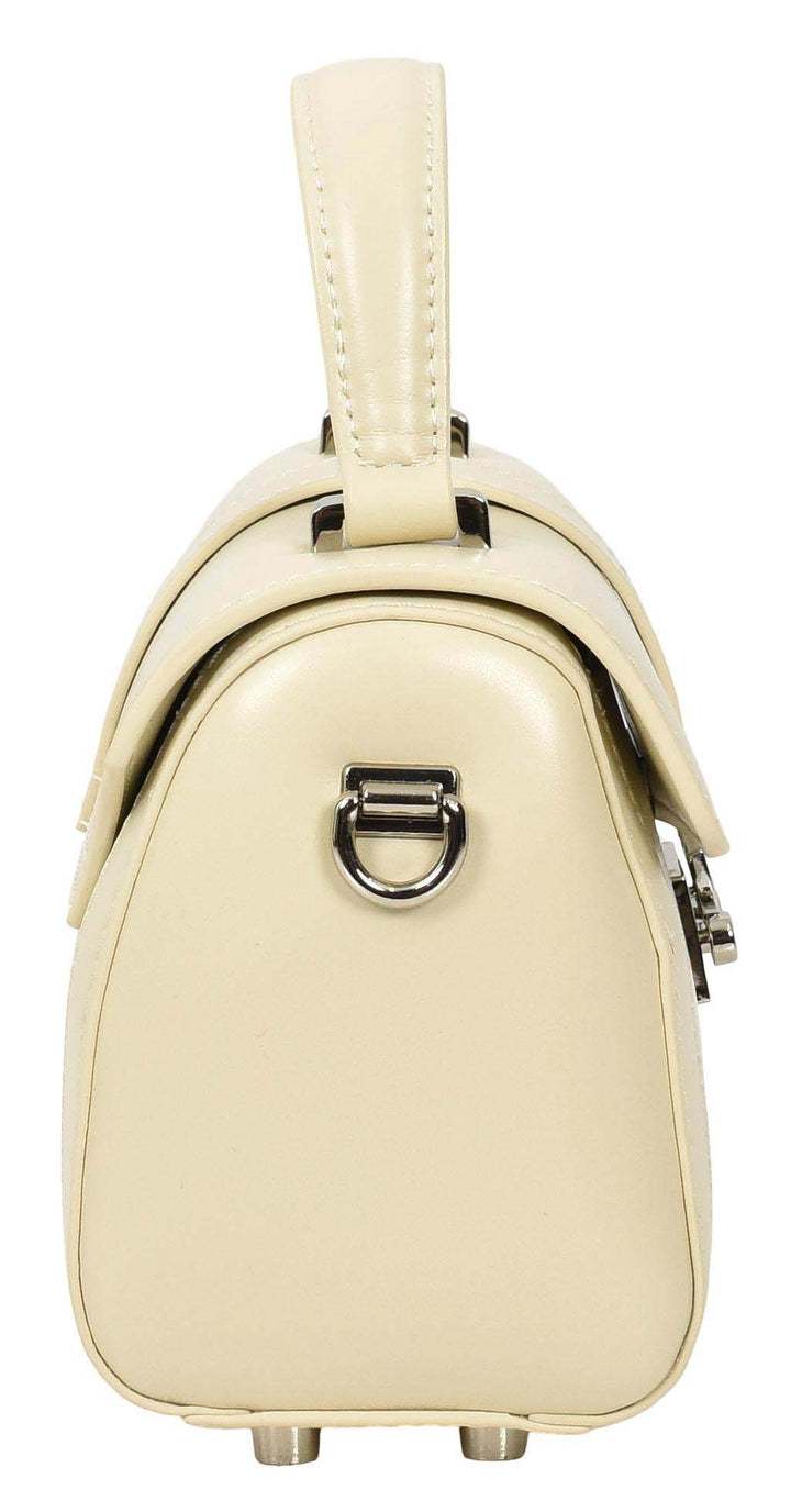 Women's Glazed Leather Handbag Mini Size Fashion Bag Top Handle HOL2613 Off-White
