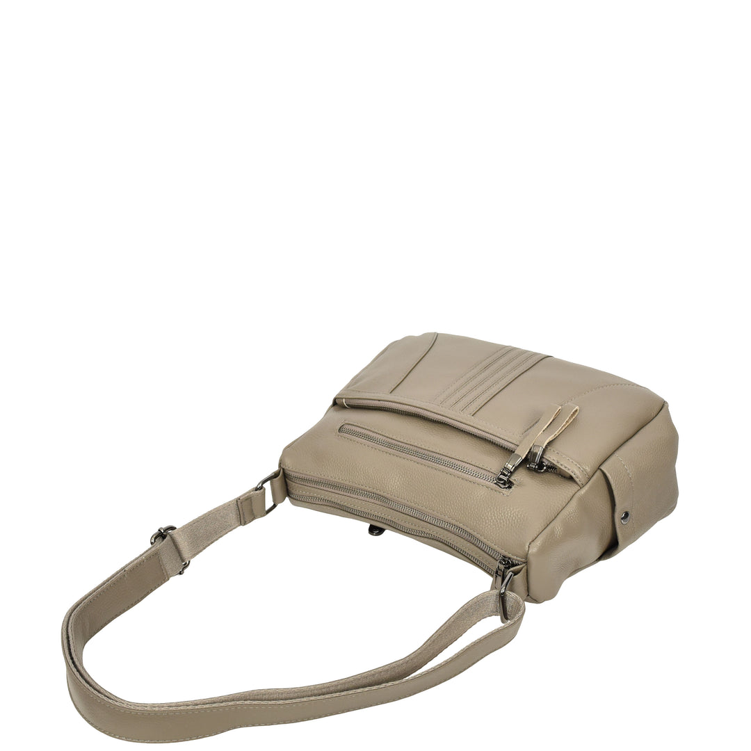 Womens Real Leather Classic Crossbody Messenger Shoulder Bag Alba Grey