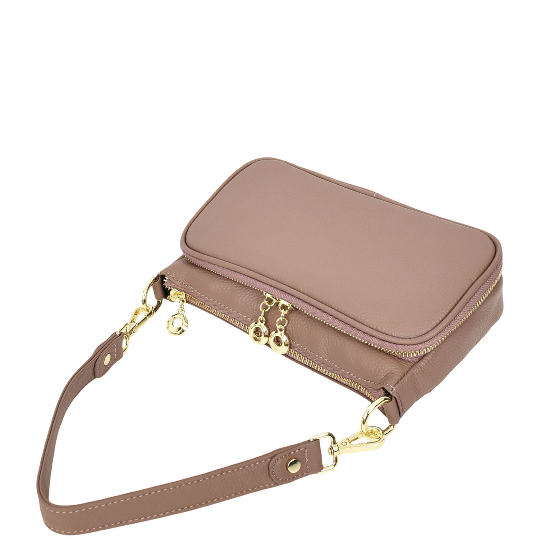 Womens Real Leather Shoulder Bag with Adjustable Strap Zelda Lilac