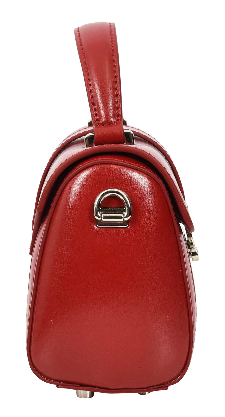 Women's Glazed Leather Handbag Mini Size Fashion Bag Top Handle HOL2613 Red