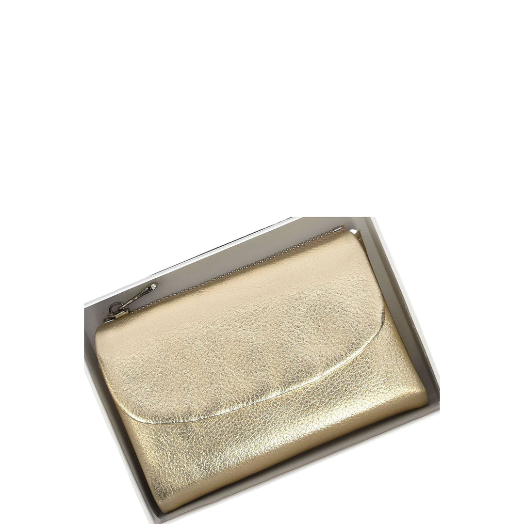 Womens Real Leather Bi-fold Purse Compact Wallet HOL3033 Gold
