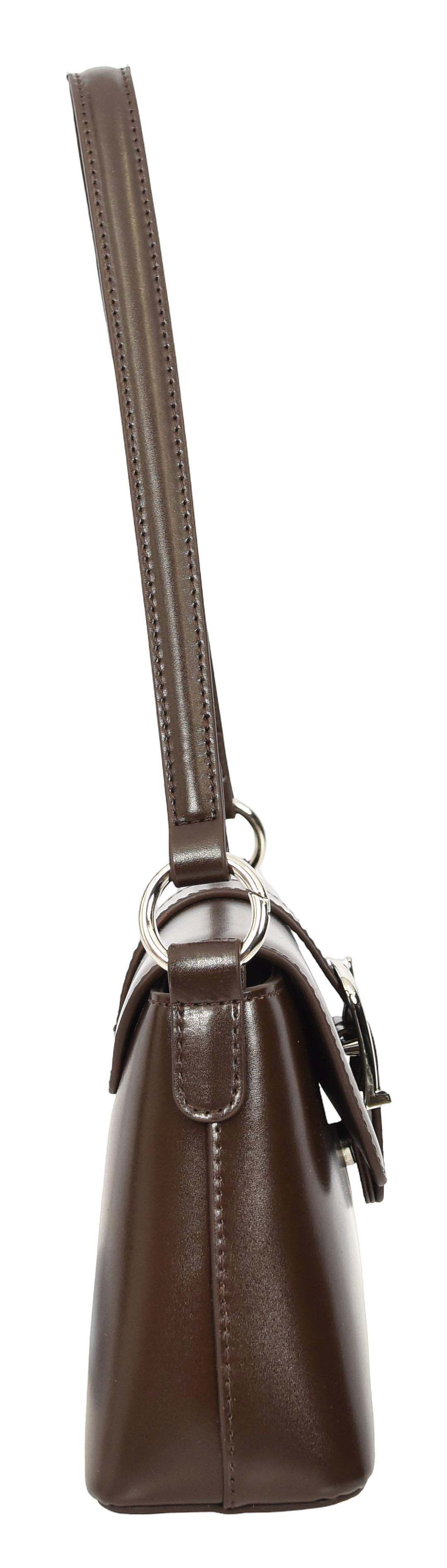 Women's Glazed Leather Small Handbag 2-in-1 Style Xyla Brown