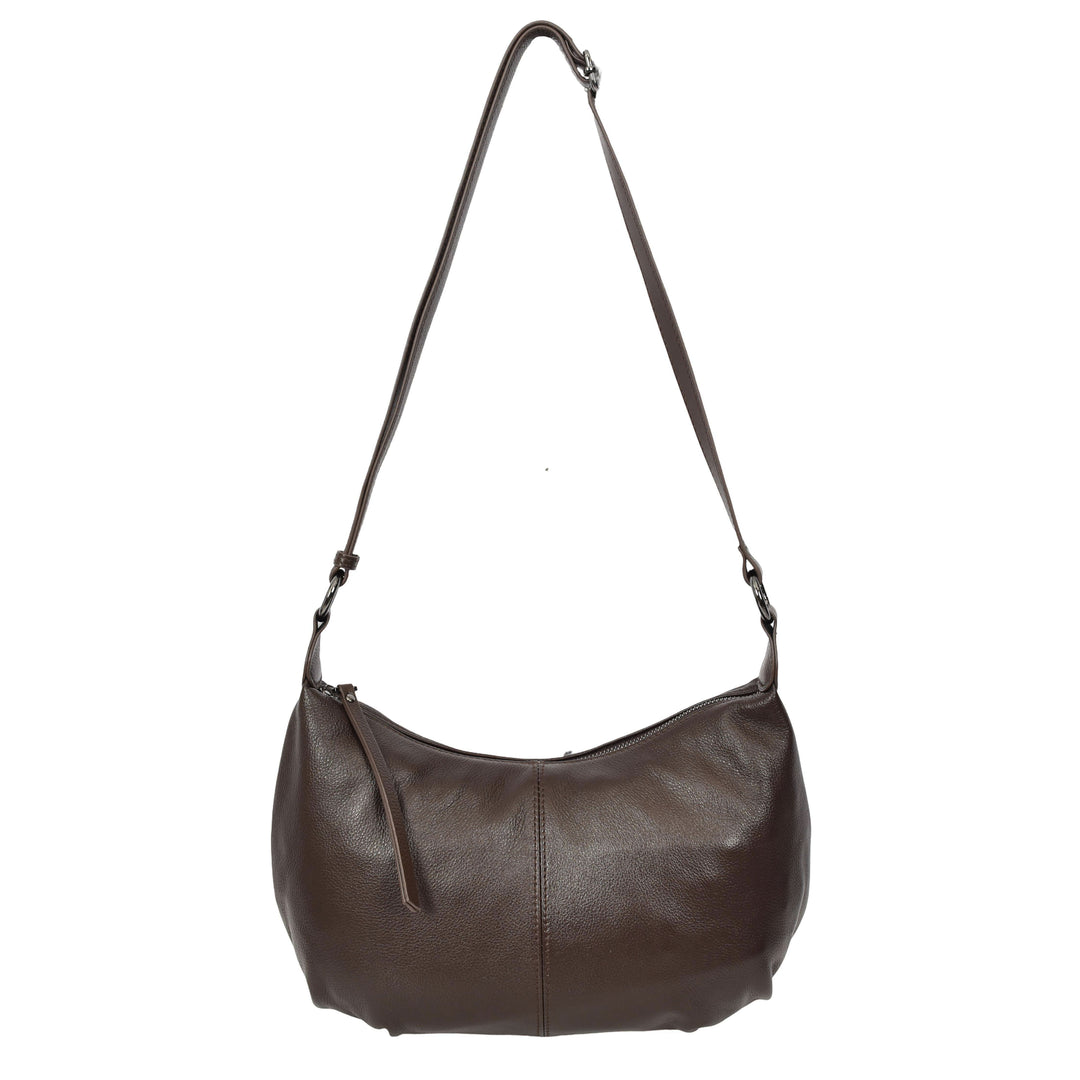 Womens Real Leather Shoulder Bag 2-in-1 Cross Body Casual Style Hobo Callie Brown