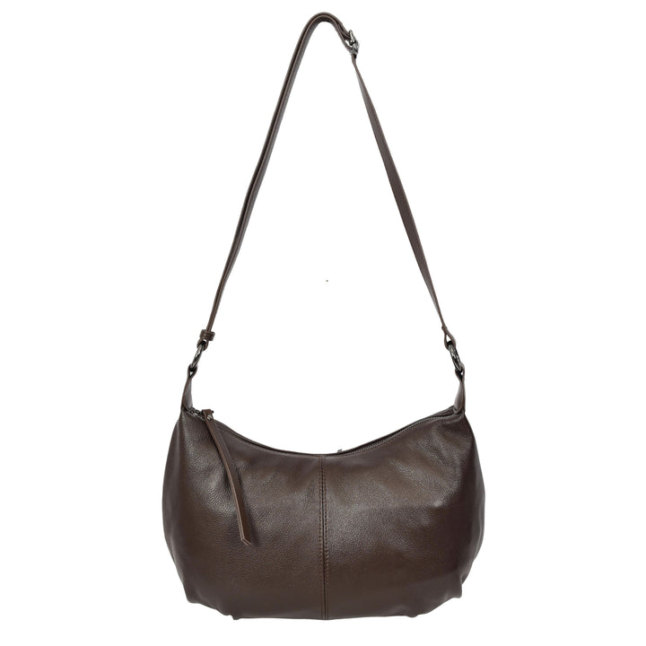 Womens Real Leather Shoulder Bag 2-in-1 Cross Body Casual Style Hobo Callie Brown