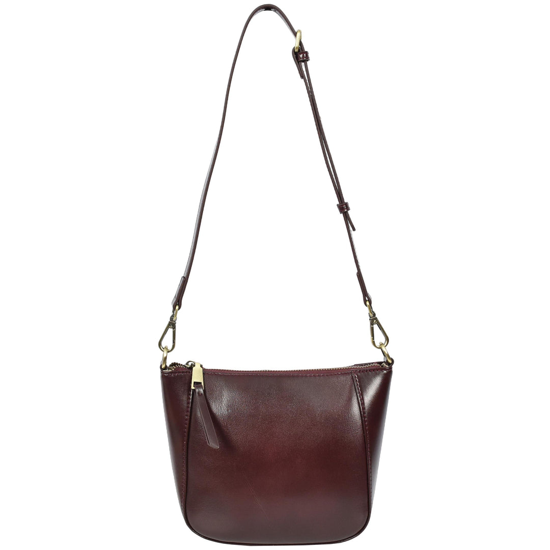 Womens Real Leather Cross Body Bag Small Size Sling Pouch Catherine Burgundy-5