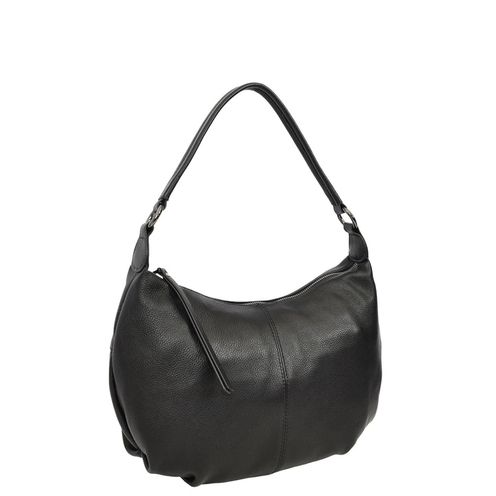 Womens Real Leather Shoulder Bag 2-in-1 Cross Body Casual Style Hobo Callie Black
