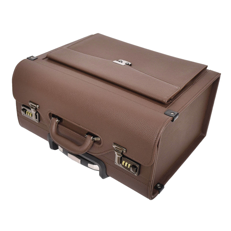 Four Wheel Pilot Case Faux Leather Cabin Bag Commander Brown-5