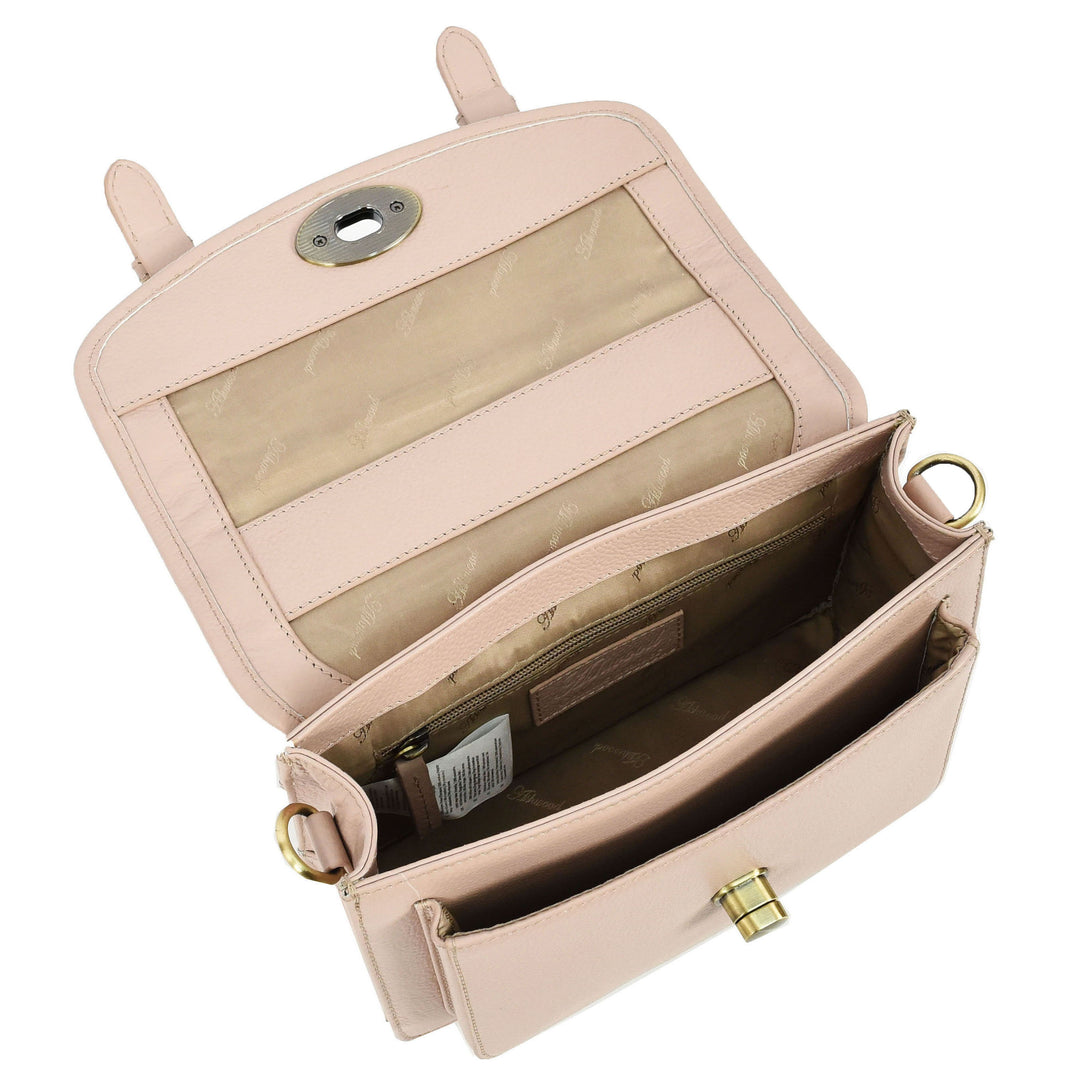 Vintage Style Womens Satchel Handbag Real Leather Crossbody Purse with Buckles Roxy Beige