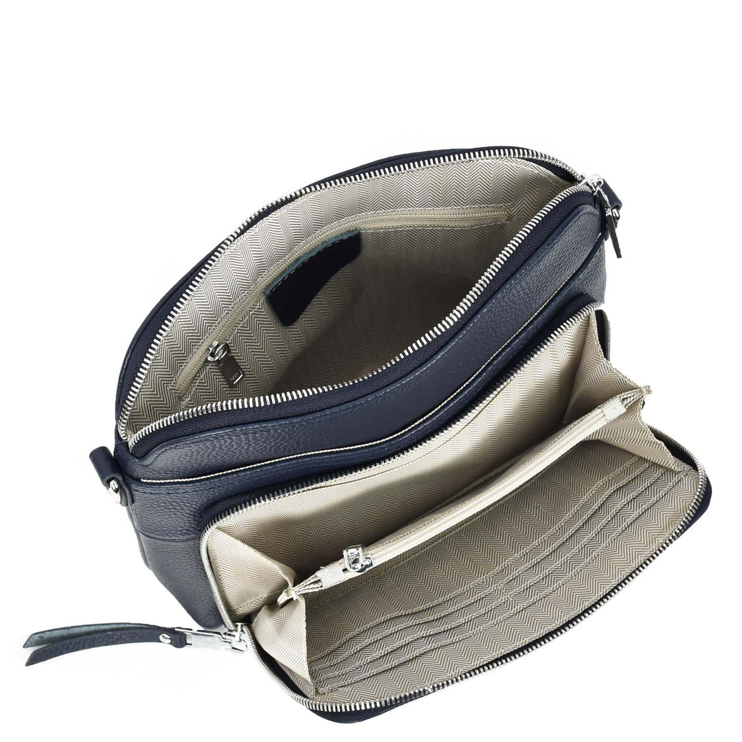 Womens Real Leather Cross Body Bag Classic Sling Style Skye Navy-7