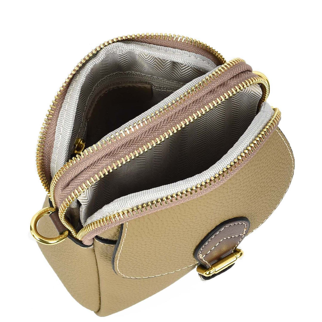 Women's Real Leather Cross Body Bag Small Size Sling Pouch Elizabeth Beige-6