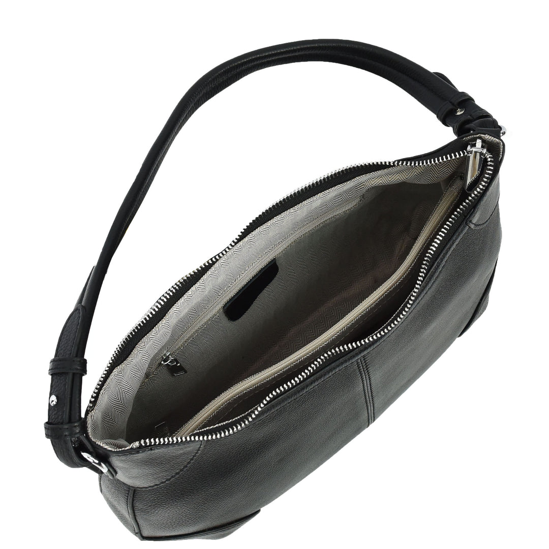 Womens Real Leather Shoulder Bag Classic Cross Body Design Josephine Black