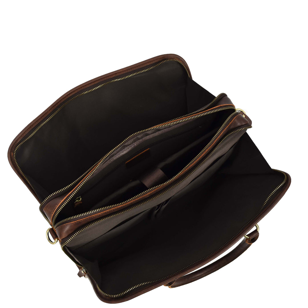 Real Leather Cross Body Briefcase Belmont Rust Brown