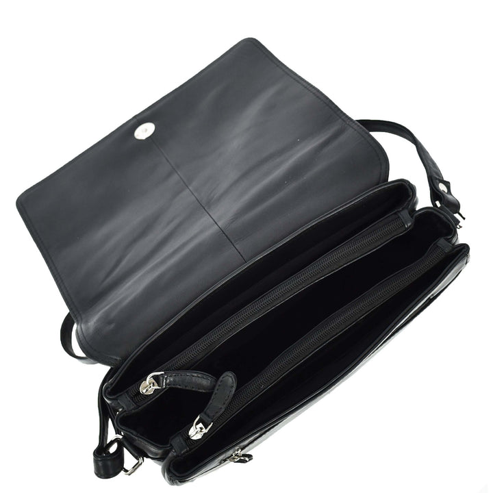 Womens Real Leather Crossbody Bag Flap over Shoulder Organiser Handbag HOL896 Black-6