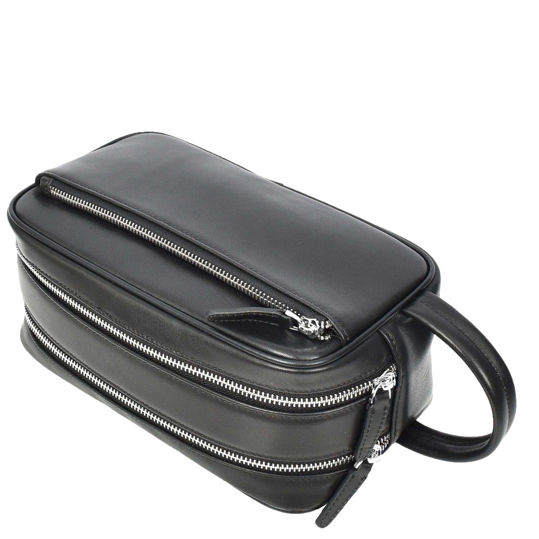 Real Leather Toiletries Bag Medium Size Travel Dopp Kit Organiser Style Oslo Black-6