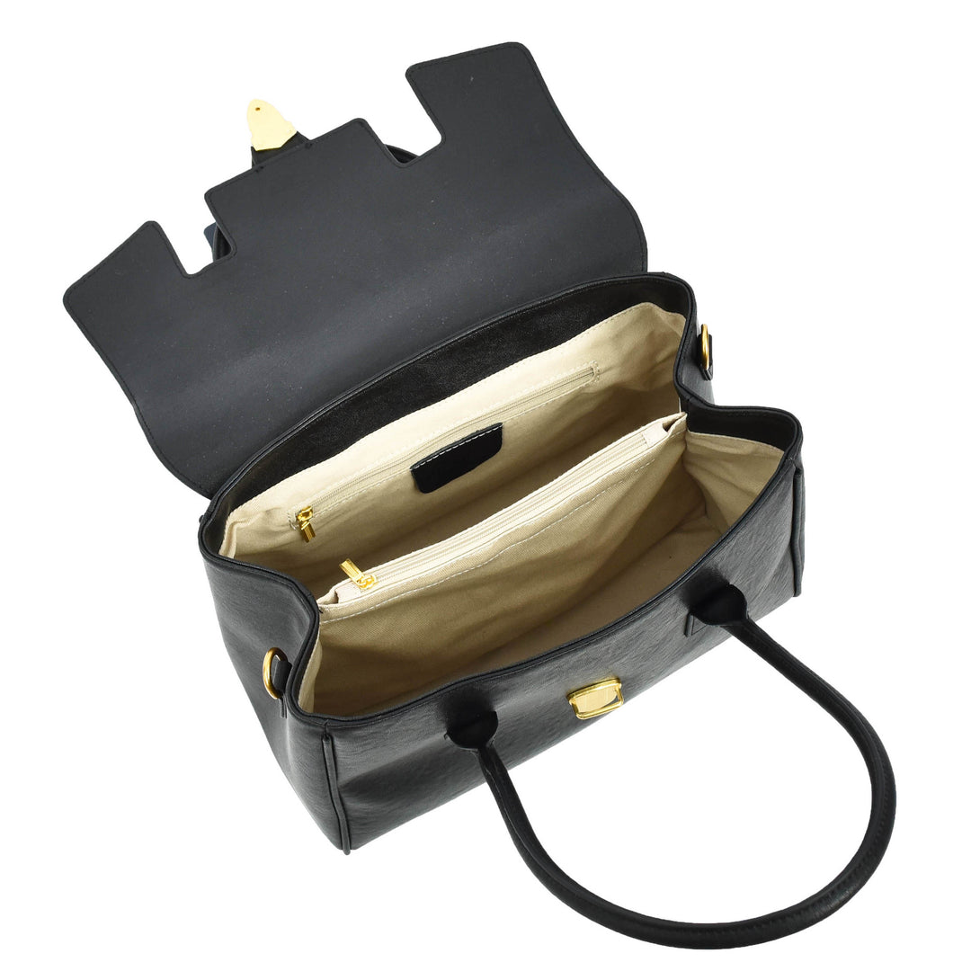 Women's Real Leather Shoulder Bag Large Size Classic Style Tacoma Black-6