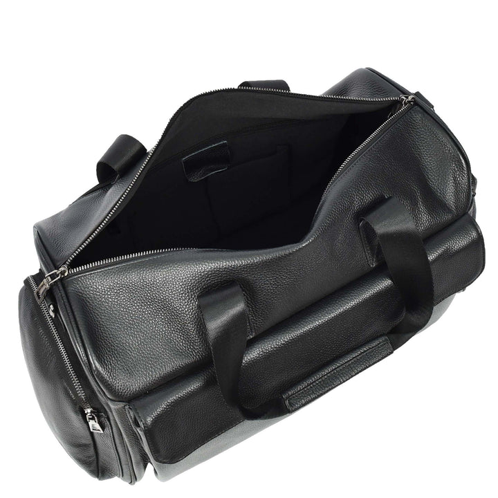 Real Leather Holdall Large Size Travel Weekend Organiser Bag Tunis Black