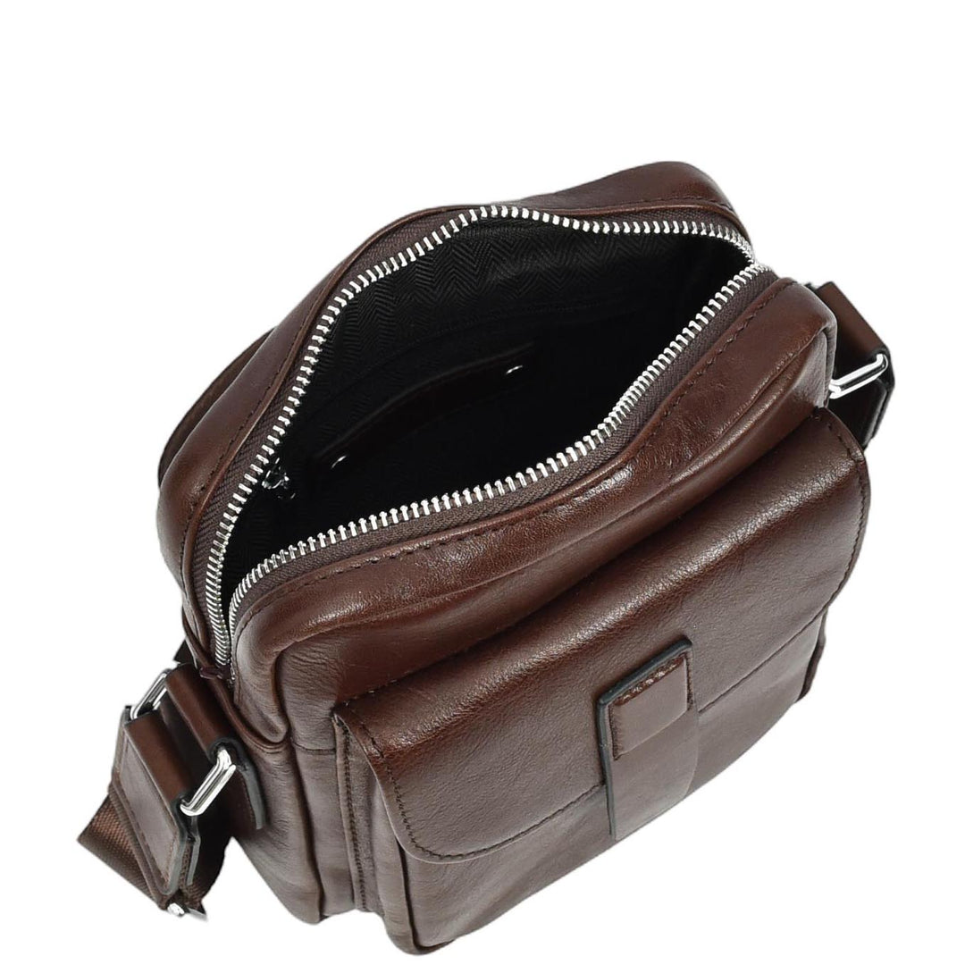 Mens Real Leather Cross Body Bag Small Size Travel Pouch Malmo Brown-6