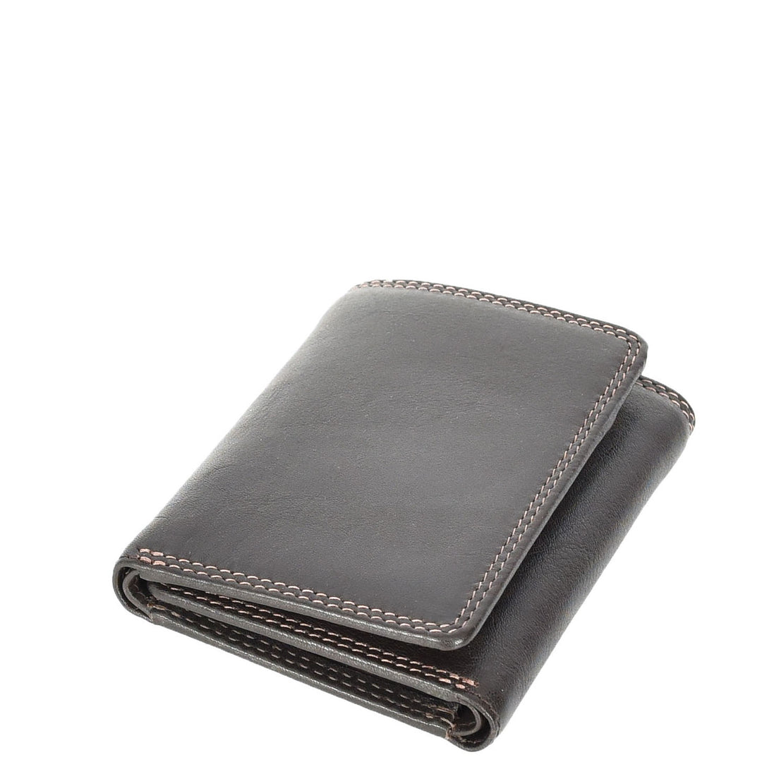 Mens Leather Tri-fold RFID Slim Wallet Banknotes Credit Cards ID Card Holder HOL181 Brown